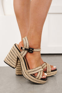 VayCay Getaway Braided Raffia Platform Heels (Black) - NanaMacs