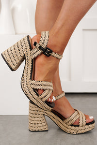 VayCay Getaway Braided Raffia Platform Heels (Black) - NanaMacs
