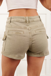 Karly Utility Pocket Denim Shorts (Light Olive) - NanaMacs
