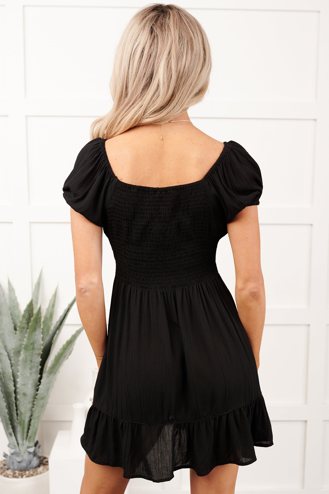 Dancing On Clouds Short Sleeve Mini Dress (Black) - NanaMacs