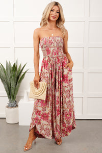 Catch Feelings Floral Print Strapless Jumpsuit (Green)