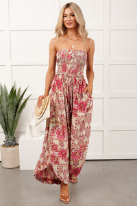 Catch Feelings Floral Print Strapless Jumpsuit (Green)