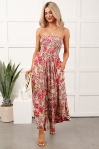 Catch Feelings Floral Print Strapless Jumpsuit (Green)