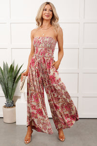 Catch Feelings Floral Print Strapless Jumpsuit (Green)