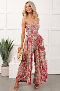 Catch Feelings Floral Print Strapless Jumpsuit (Green)