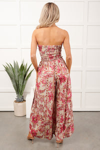 Catch Feelings Floral Print Strapless Jumpsuit (Green)