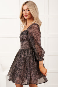 Vintage Feels Puff Sleeve Floral Mini Dress (Black)