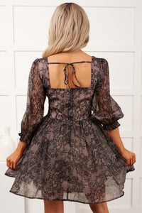 Vintage Feels Puff Sleeve Floral Mini Dress (Black)