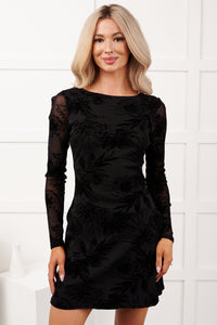 Flirty Rush Floral Long Sleeve Mini Dress (Black) - NanaMacs