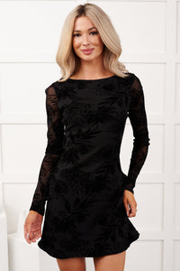 Flirty Rush Floral Long Sleeve Mini Dress (Black) - NanaMacs