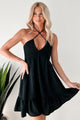 In Tune With Nature Crochet Halter Mini Dress (Black) - NanaMacs