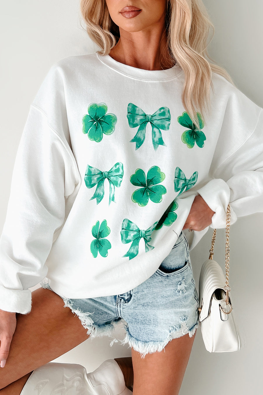 St. Paddy's Day Graphic Crewneck Sweatshirt (White) - NanaMacs