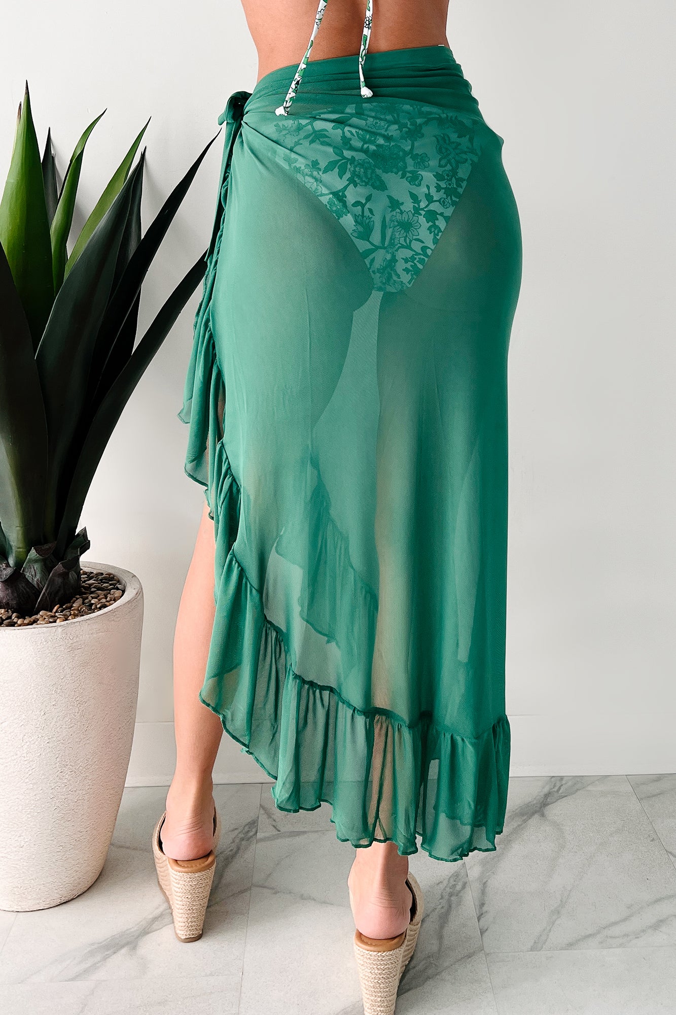 Tasting The Sunshine Ruffle Mesh Sarong Skirt (Green) - NanaMacs