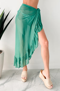 Tasting The Sunshine Ruffle Mesh Sarong Skirt (Green) - NanaMacs