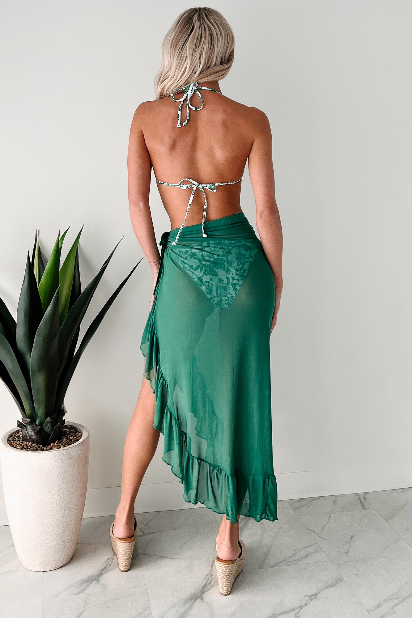 Tasting The Sunshine Ruffle Mesh Sarong Skirt (Green) - NanaMacs