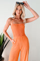 Sunlit Sweetheart Smocked Cut-Out Jumpsuit (Orange) - NanaMacs