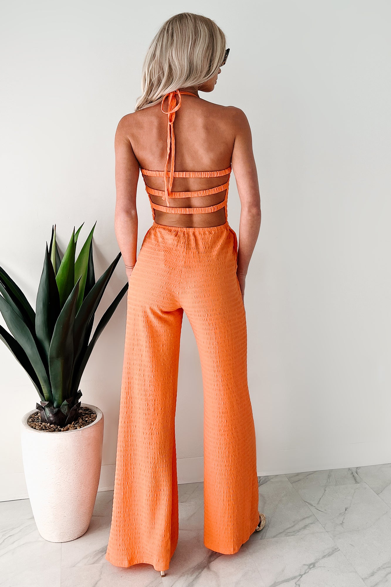 Sunlit Sweetheart Smocked Cut-Out Jumpsuit (Orange) · NanaMacs