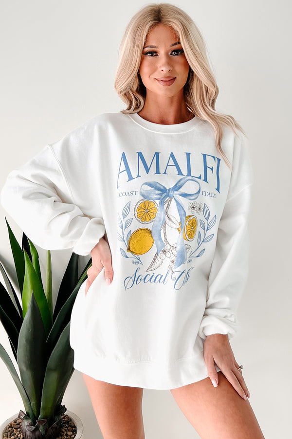 "Amalfi Social Club" Graphic Sweatshirt (White) - NanaMacs