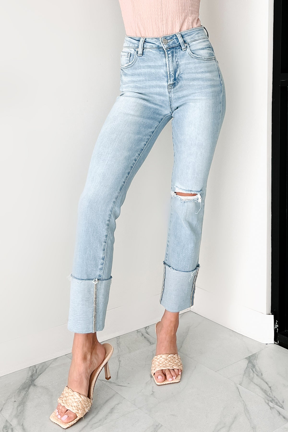 High Rise Flint Flint High Rise Cuffed Ripped Risen Jeans (Light) · NanaMacs