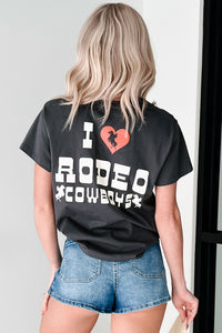 "I Love Rodeo Cowboys" Graphic T-Shirt (Vintage Black) - NanaMacs