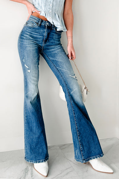 Matty Judy Blue High Rise Distressed Flare Jeans (Dark) - NanaMacs