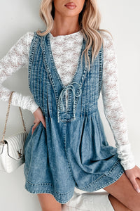 Sculptured By Style Sleeveless Pleated Romper (Denim) - NanaMacs