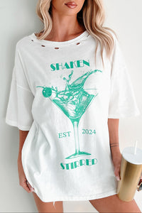 Martini Darling Distressed Graphic T-Shirt (Ivory) - NanaMacs