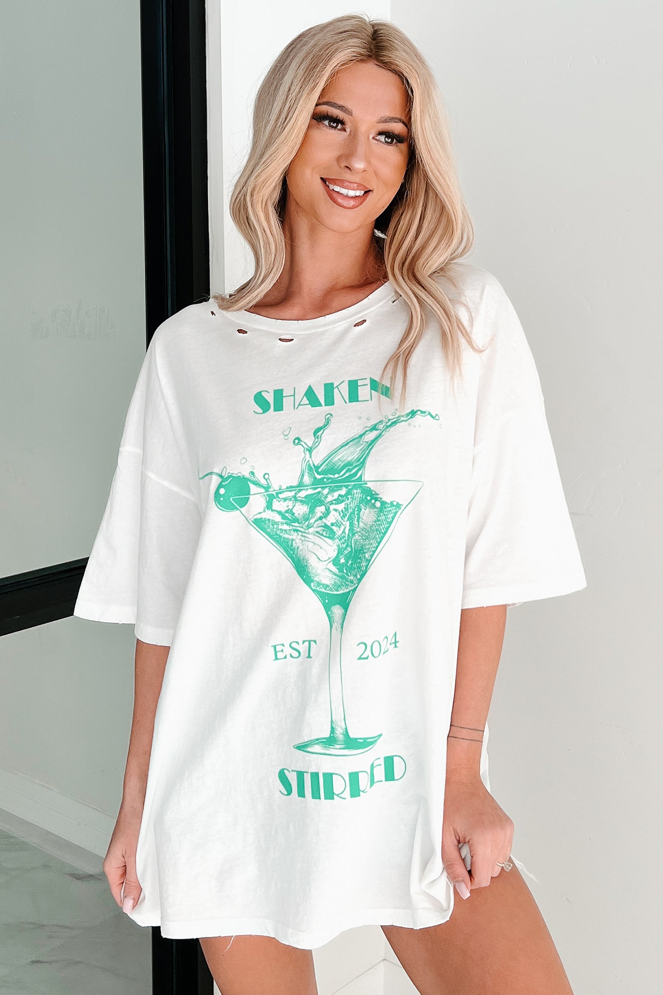 Martini Darling Distressed Graphic T-Shirt (Ivory) - NanaMacs