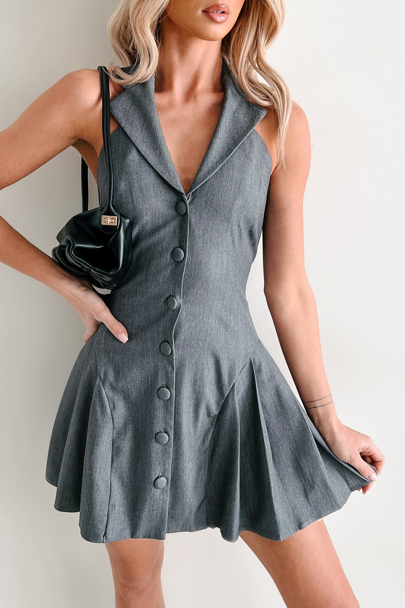 Professional Poise Halter Mini Dress (Grey) · NanaMacs