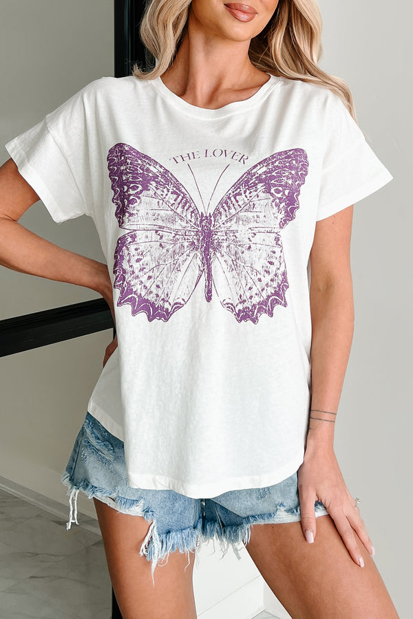 "The Lover" Butterfly Graphic T-Shirt (Ivory) - NanaMacs