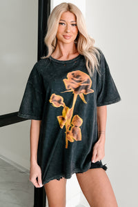 Graceful Rebellion Distressed Floral Graphic T-Shirt (Charcoal) - NanaMacs