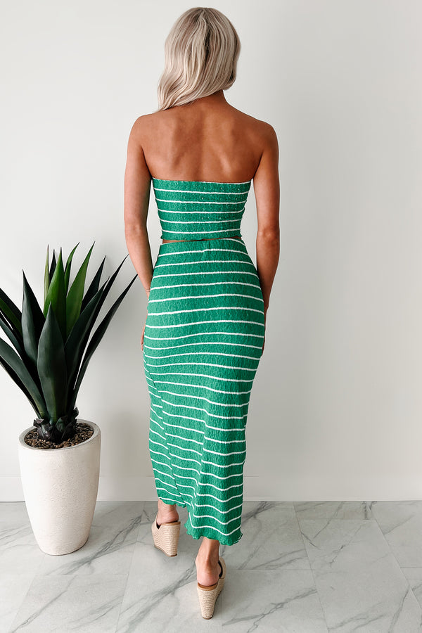 Just Hanging Loose Striped Tube Top & Skirt Set (Green/White) - NanaMacs