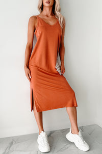 Keeping It Real V Neck Midi Dress (Baked Clay) - NanaMacs