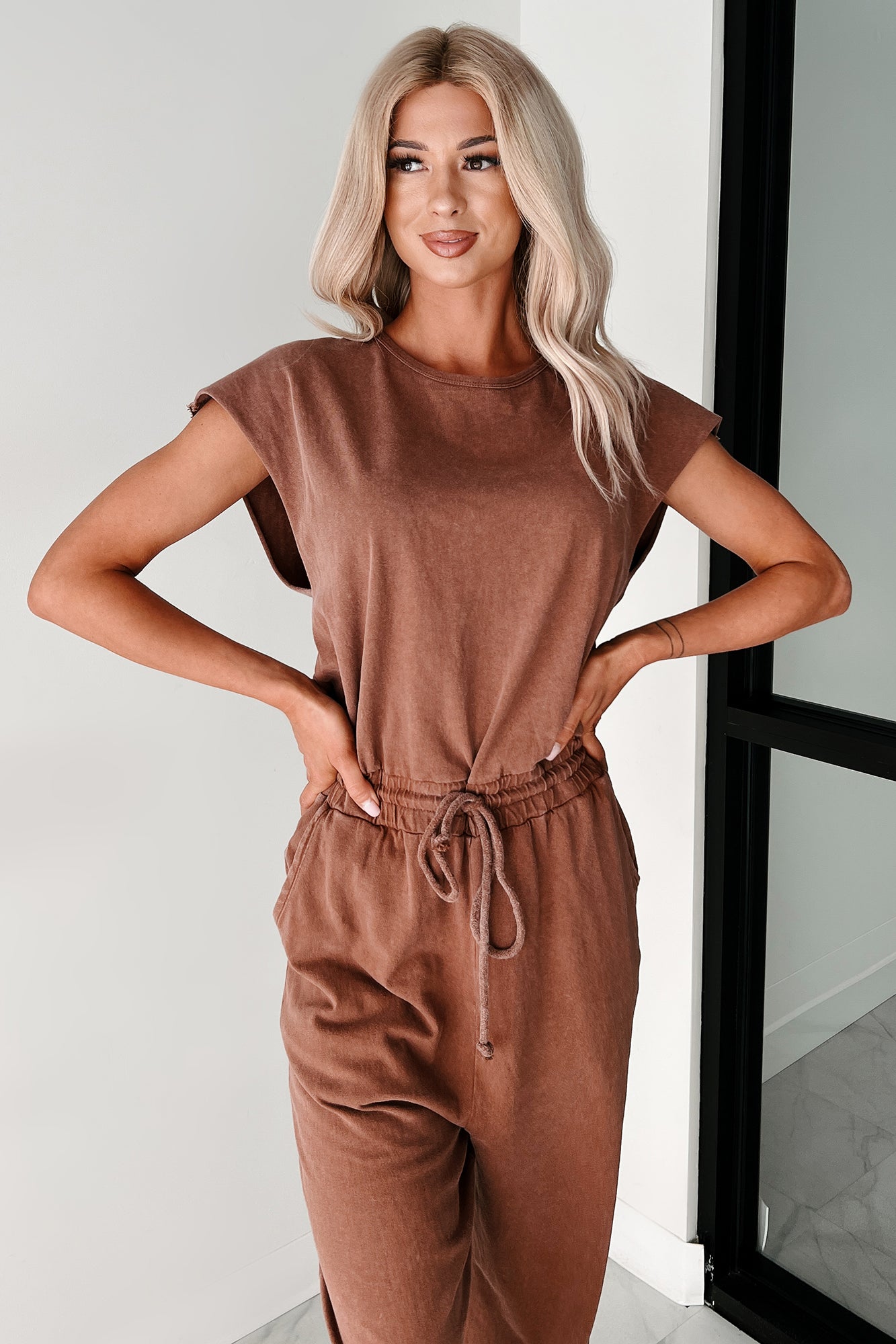 Just The Basics Short Sleeve Jumpsuit (Chestnut) - NanaMacs