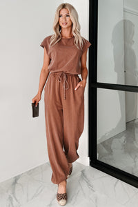 Just The Basics Short Sleeve Jumpsuit (Chestnut) - NanaMacs