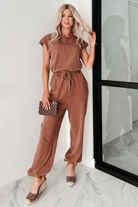 Just The Basics Short Sleeve Jumpsuit (Chestnut) - NanaMacs