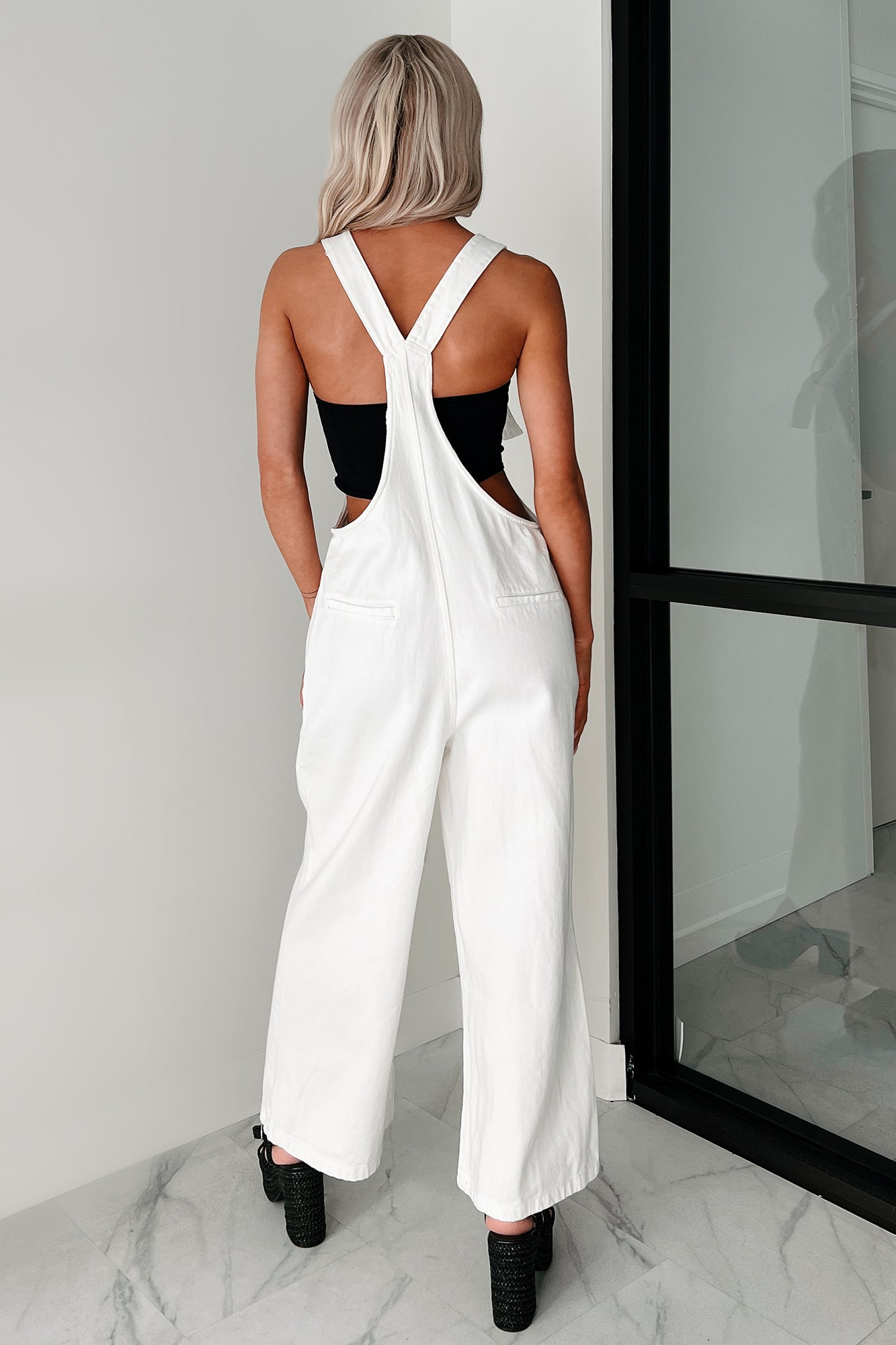 Running Wild Wide Leg Denim Overalls (Off White) - NanaMacs