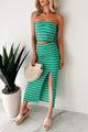 Just Hanging Loose Striped Tube Top & Skirt Set (Green/White) - NanaMacs