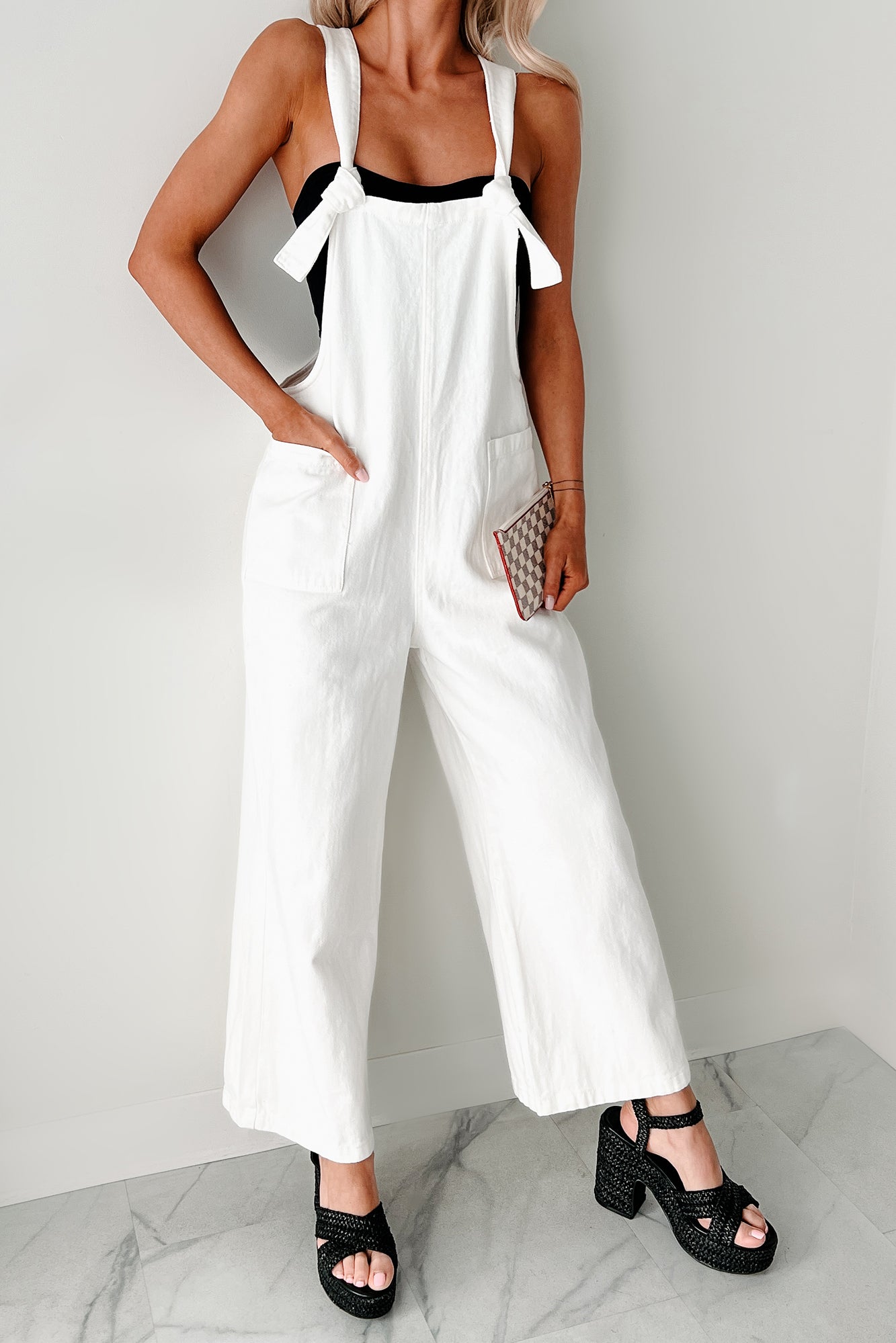 Running Wild Wide Leg Denim Overalls (Off White) - NanaMacs