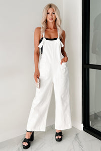 Running Wild Wide Leg Denim Overalls (Off White) - NanaMacs