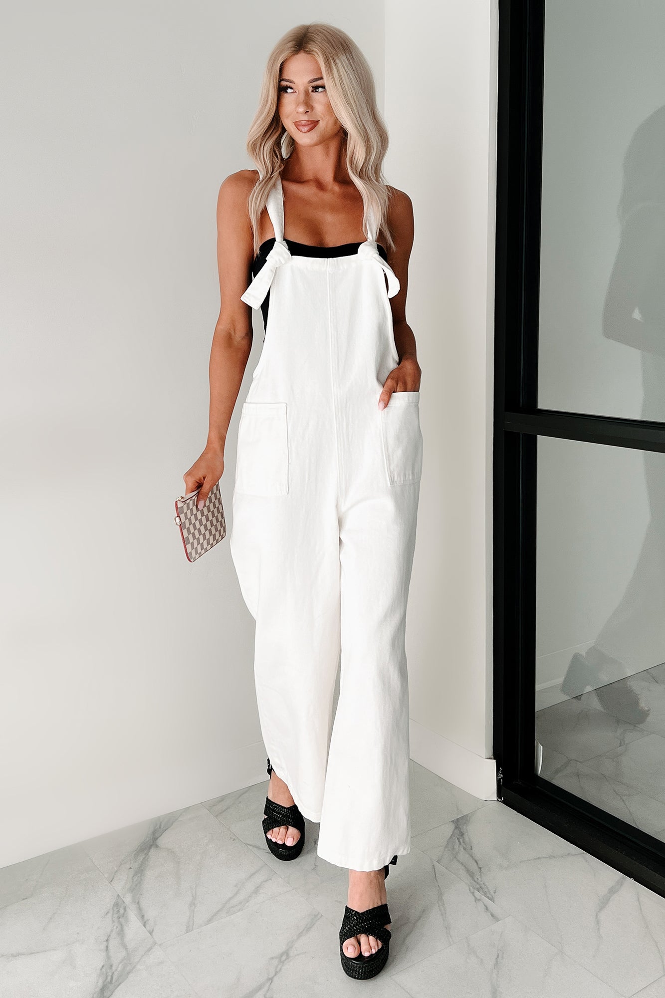 Running Wild Wide Leg Denim Overalls (Off White) - NanaMacs