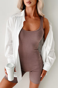 Living The Lounge Life Sleeveless Fitted Romper (Mocha) - NanaMacs