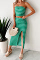 Just Hanging Loose Striped Tube Top & Skirt Set (Green/White) - NanaMacs