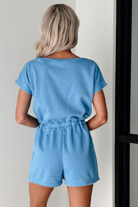 Plain & Simple Washed Drawstring Waist Romper (Blue) - NanaMacs