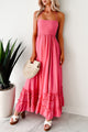 Taking The Scenic Route Halter Smocked Maxi Dress (Pink) - NanaMacs