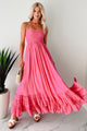 Taking The Scenic Route Halter Smocked Maxi Dress (Pink) - NanaMacs