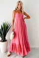 Taking The Scenic Route Halter Smocked Maxi Dress (Pink) - NanaMacs