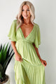 Fragrant With Joy Tiered V Neck Maxi Dress (Lime) - NanaMacs