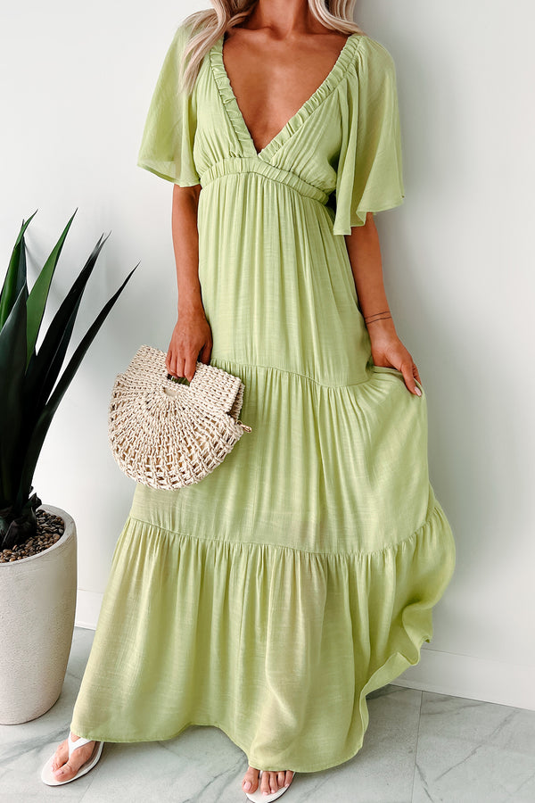 Fragrant With Joy Tiered V Neck Maxi Dress (Lime) - NanaMacs