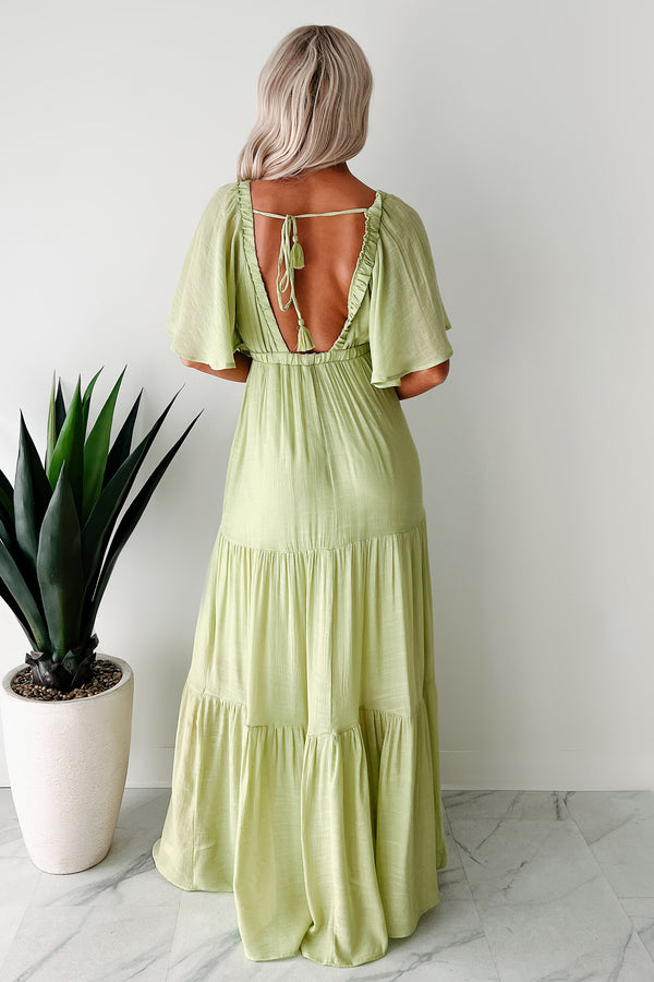 Fragrant With Joy Tiered V Neck Maxi Dress (Lime) - NanaMacs